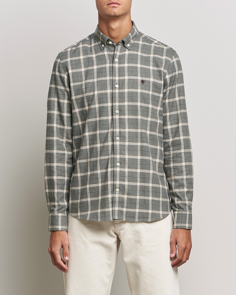 Herre | Skjorter | Morris | Brushed Flannel Checked Shirt Light Grey
