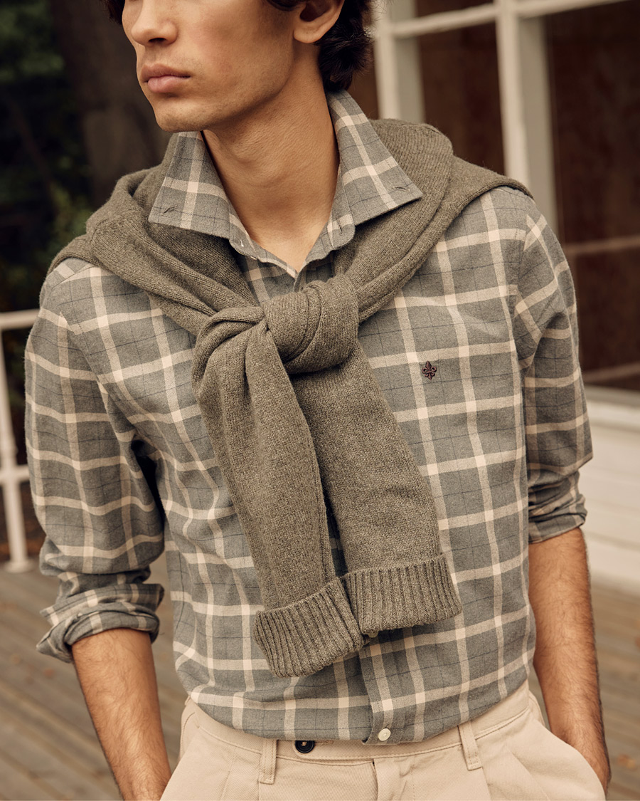 Herre | Skjorter | Morris | Brushed Flannel Checked Shirt Light Grey