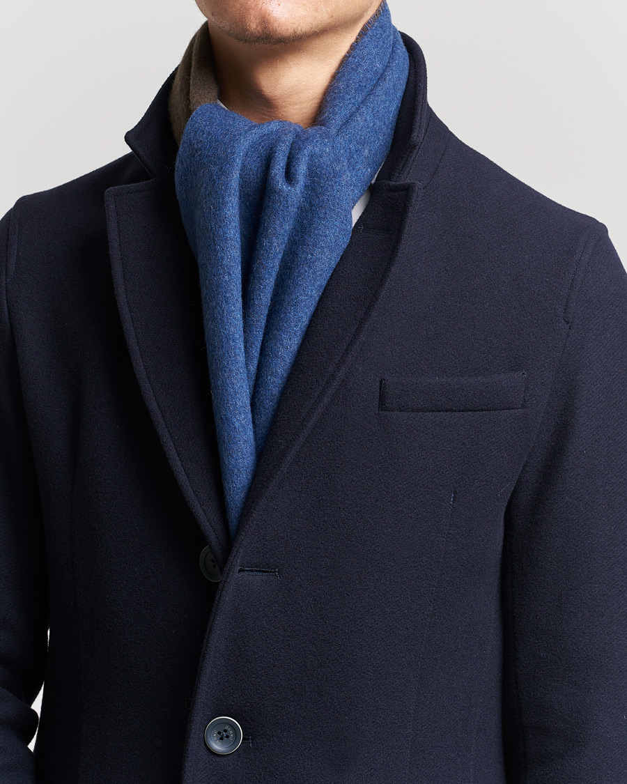 Herre | Morris Double Face Wool Scarf Blue/Brown | Morris | Double Face Wool Scarf Blue/Brown