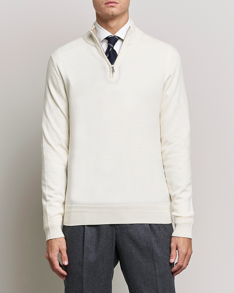 Herre | Trøjer | Morris Heritage | Dalton Wool/Cashmere Half Zip Off White