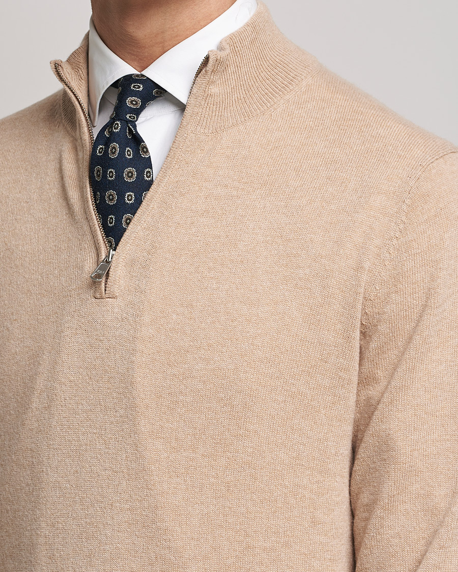 Herre | Trøjer | Morris Heritage | Dalton Wool/Cashmere Half Zip Camel