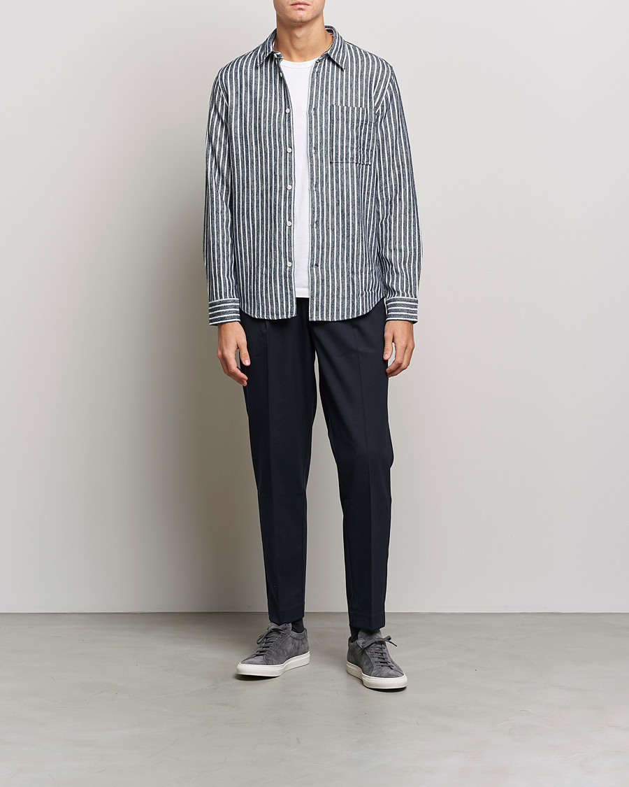 Herre | NN07 | NN07 | Arne Flannel Striped Shirt Blue/White