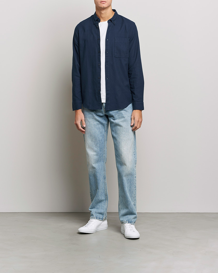 Herre | Skjorter | NN07 | Arne Brushed Flannel Shirt Navy Blue