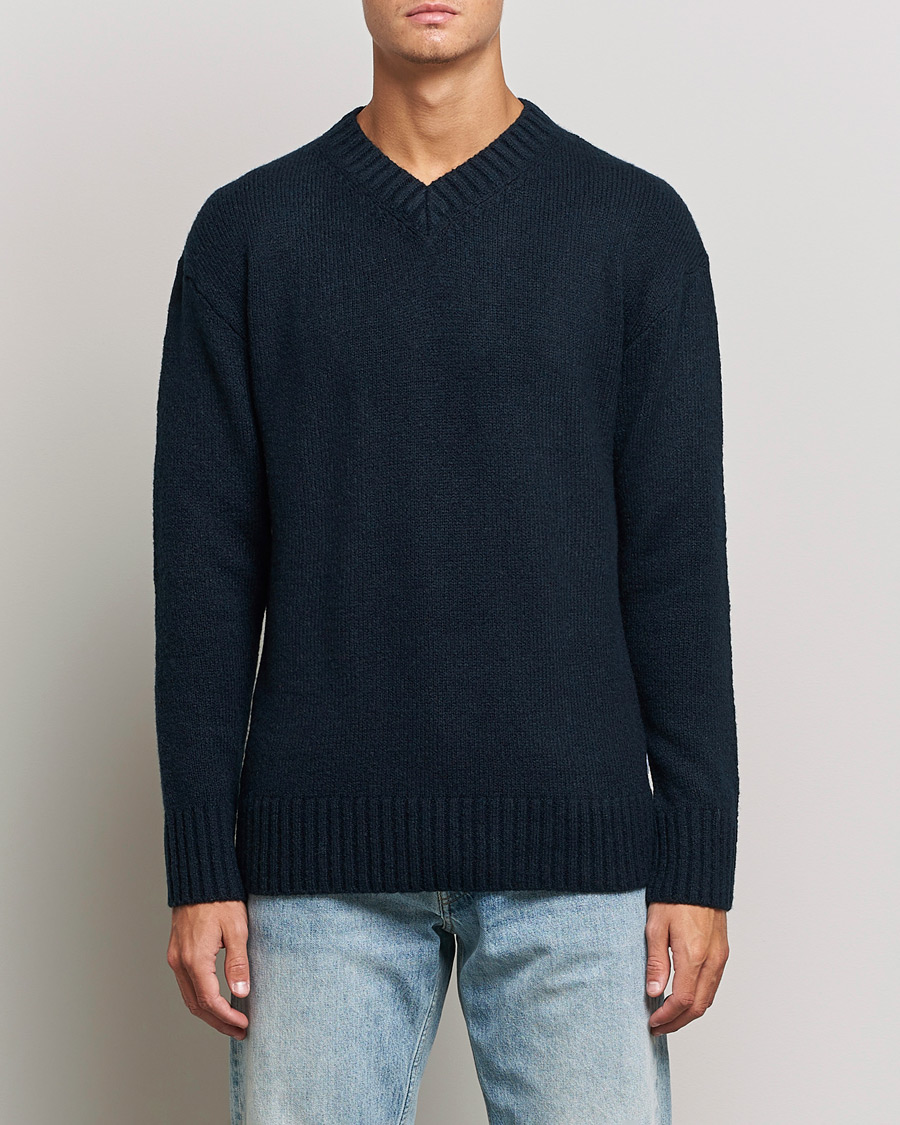 Herre |  | NN07 | Grayson Knitted V-Neck Sweater Navy