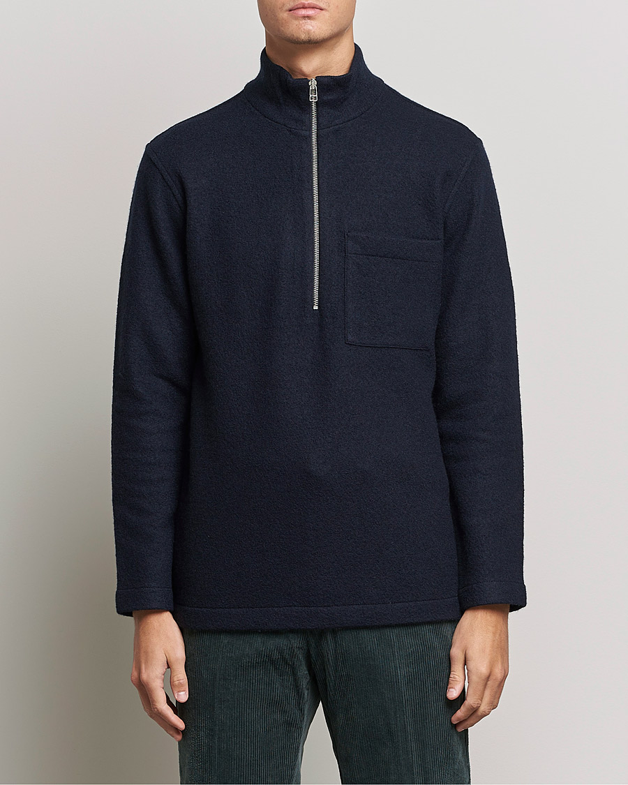 Herre | Trøjer | NN07 | Anders Boiled Wool Half Zip Navy