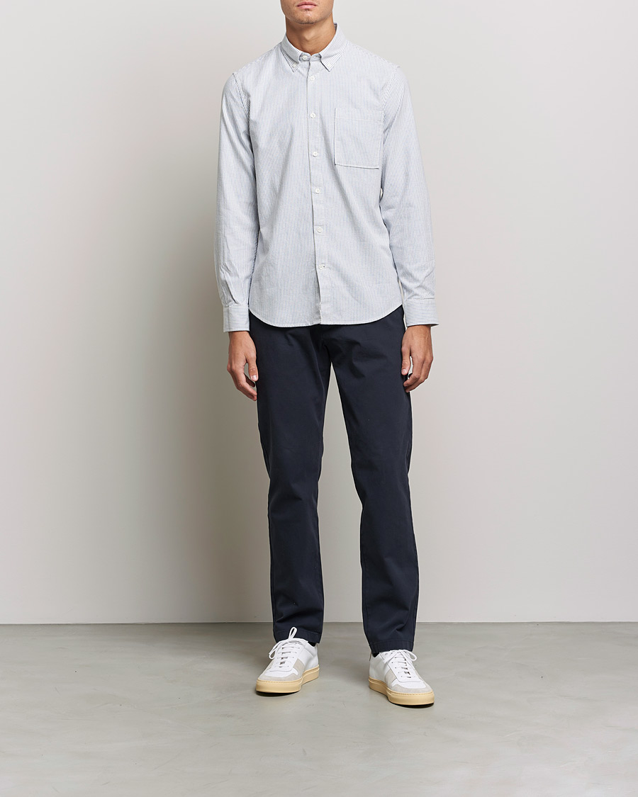Herre | NN07 | NN07 | Arne Brushed Striped Shirt Blue/White
