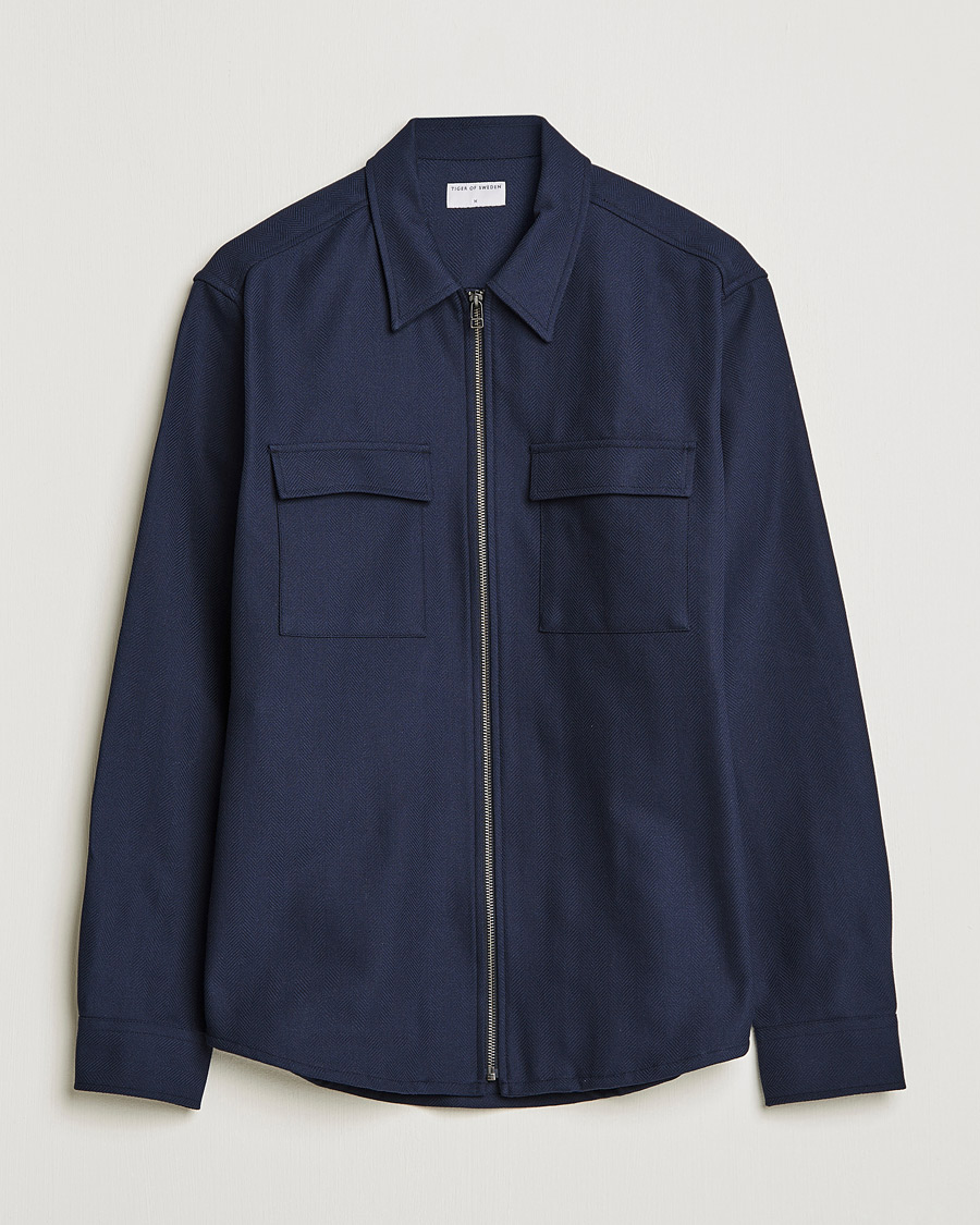 Herre | Skjorter | Tiger of Sweden | Noel P Herringbone Shirt Night Blue