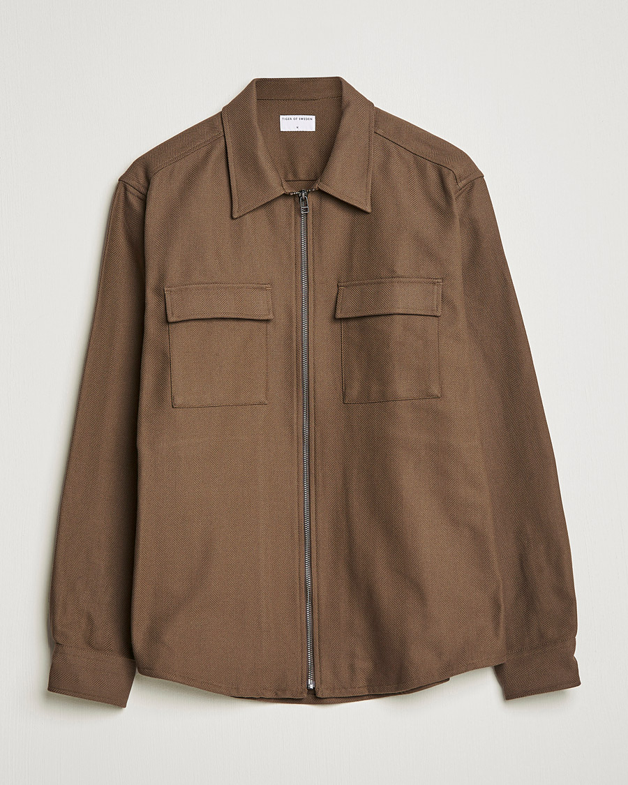Herre | Skjorter | Tiger of Sweden | Noel P Herringbone Shirt Olive Extreme
