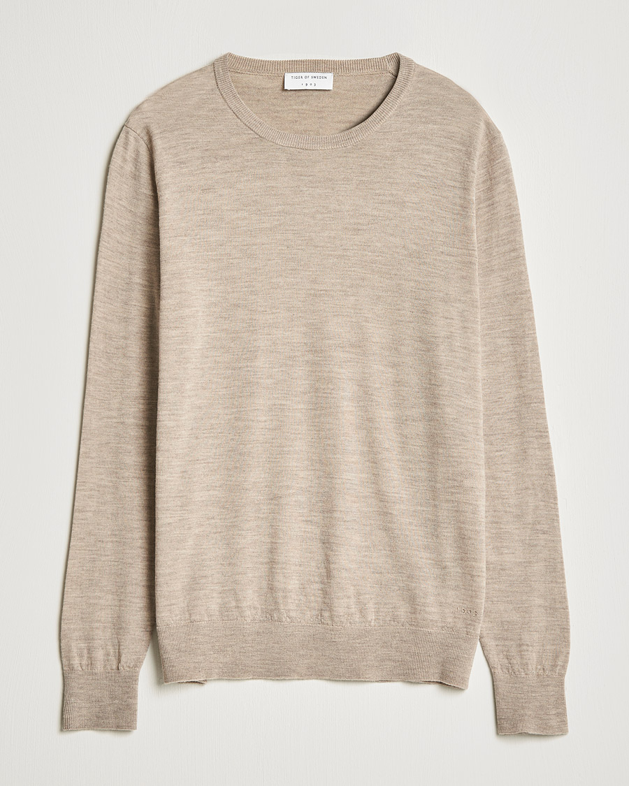 Herre | Trøjer | Tiger of Sweden | Nichols Extra Fine Merino Crew Neck Beige Melange