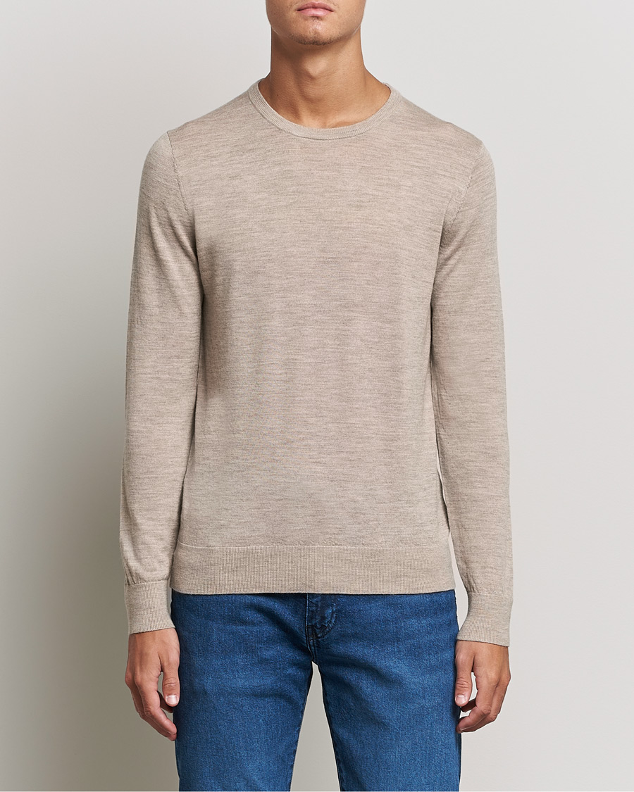 Herre | Trøjer | Tiger of Sweden | Nichols Extra Fine Merino Crew Neck Beige Melange