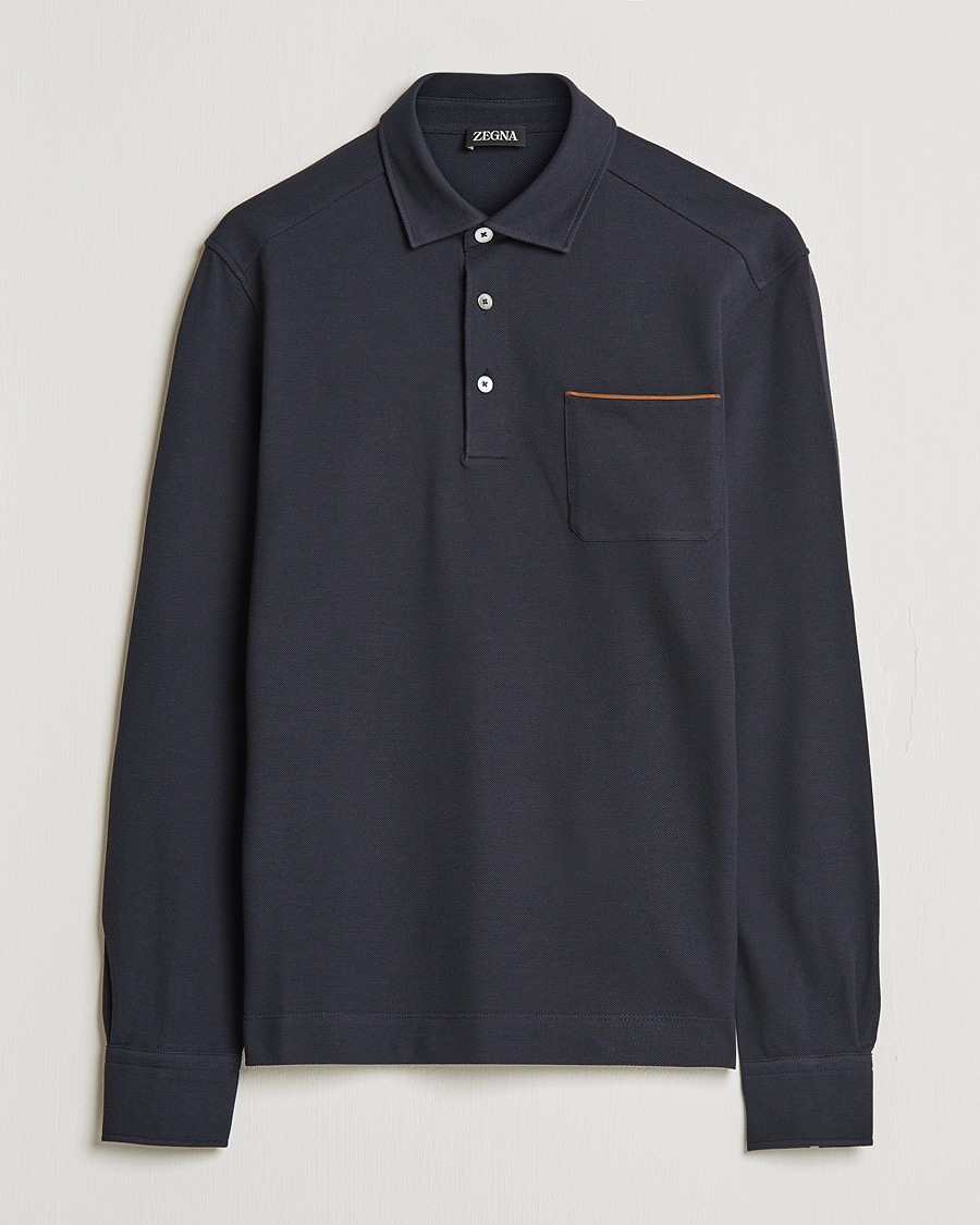 Herre | Polotrøjer | Zegna | Long Sleeve Cotton Piquet Polo Navy