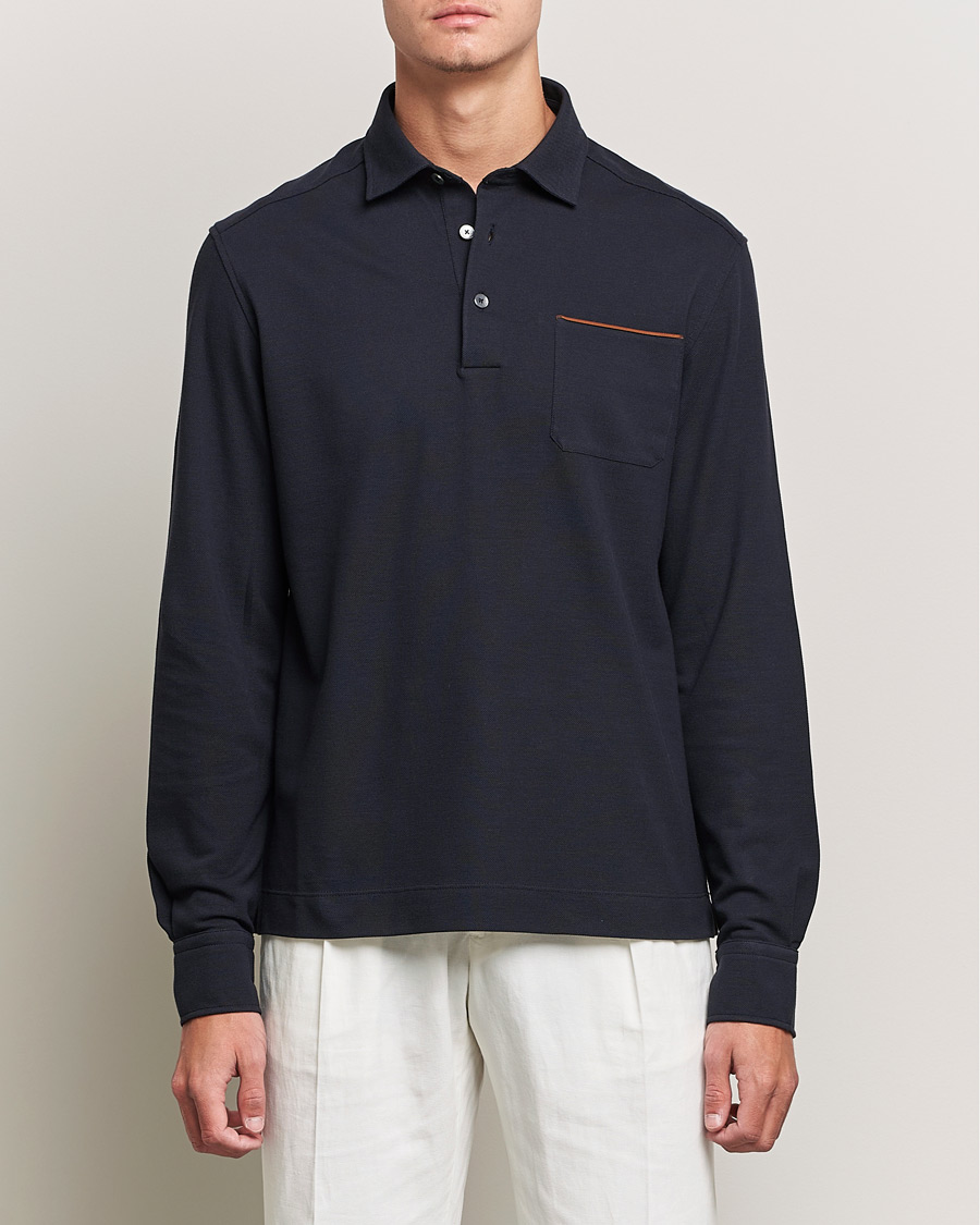 Herre | Polotrøjer | Zegna | Long Sleeve Cotton Piquet Polo Navy