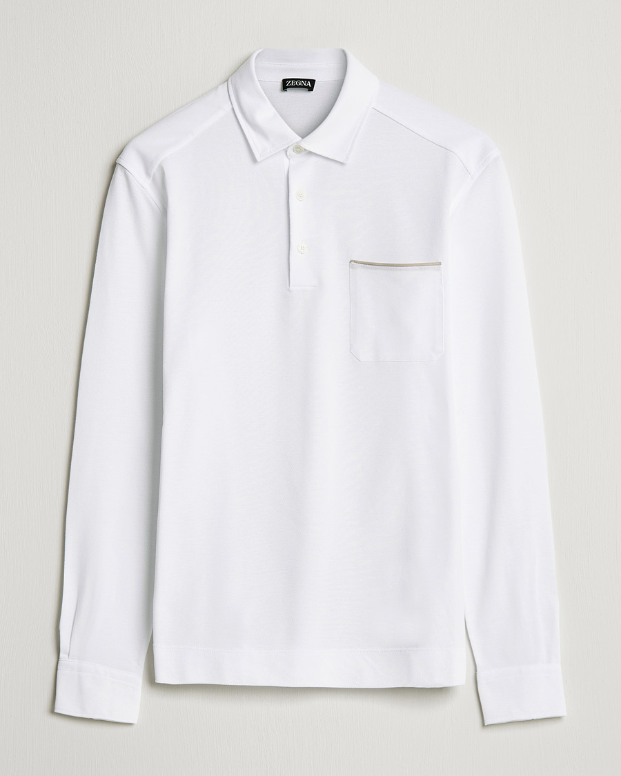 Herre | Trøjer | Zegna | Long Sleeve Cotton Piquet Polo White