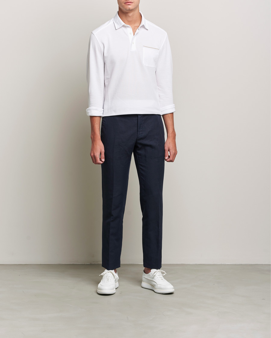 Herre | Trøjer | Zegna | Long Sleeve Cotton Piquet Polo White