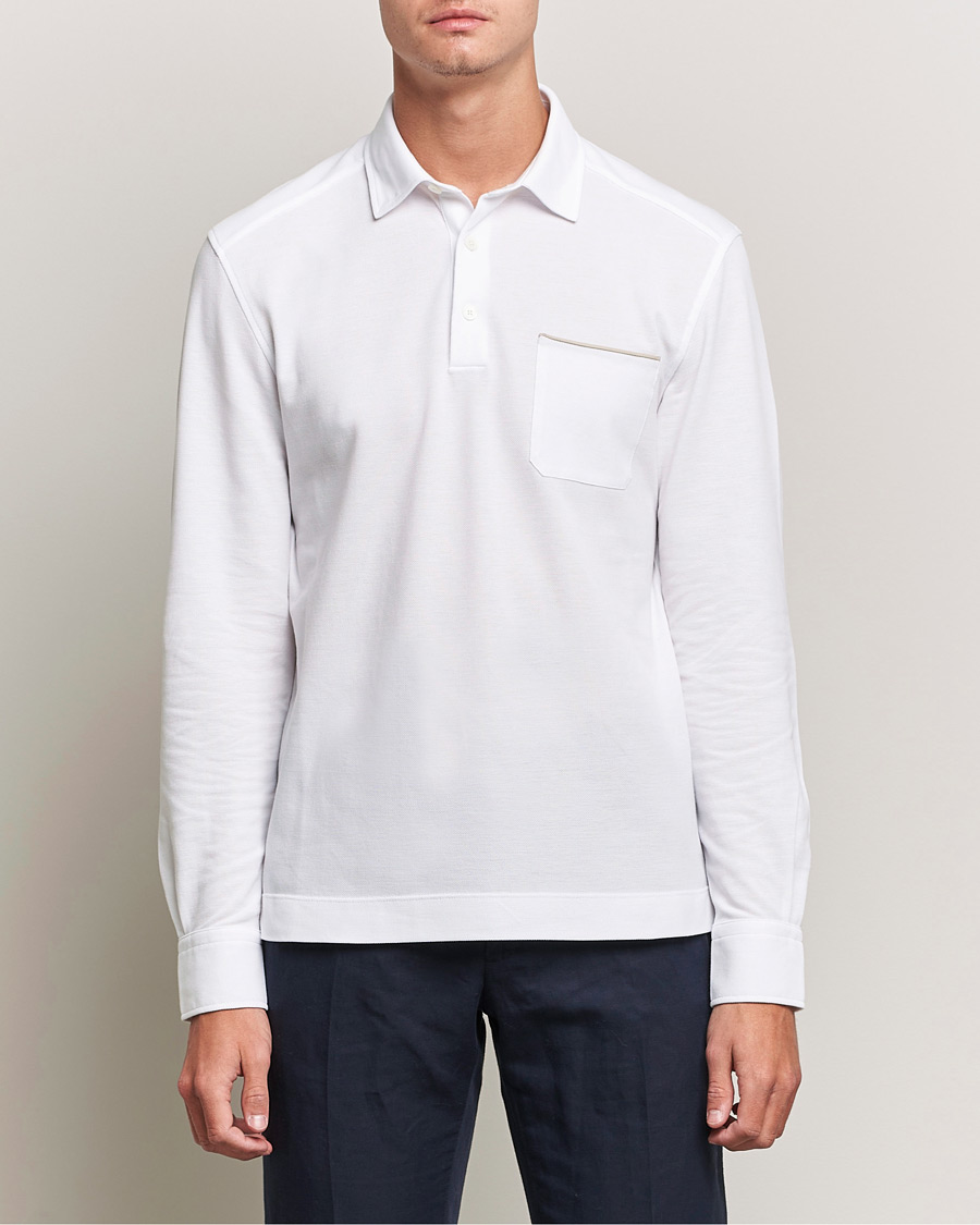 Herre | Trøjer | Zegna | Long Sleeve Cotton Piquet Polo White