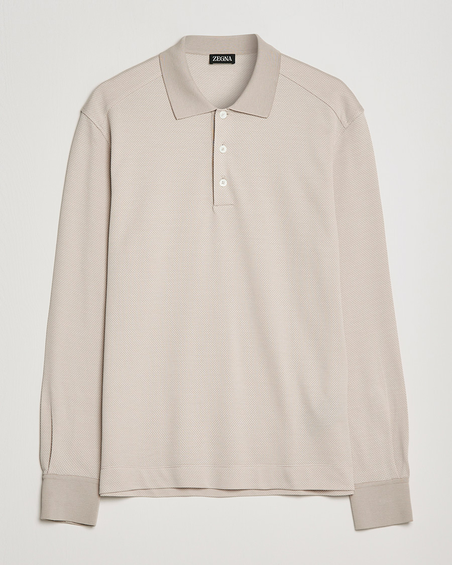 Herre | Trøjer | Zegna | Cotton/Silk Long Sleeve Polo Beige