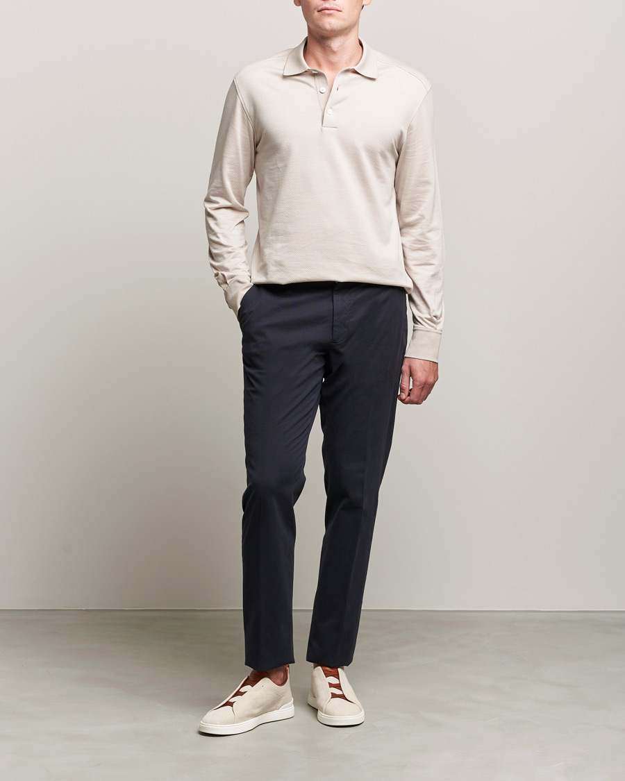 Herre | Trøjer | Zegna | Cotton/Silk Long Sleeve Polo Beige