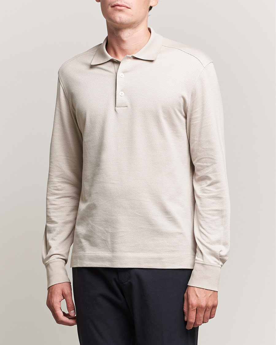Herre | Trøjer | Zegna | Cotton/Silk Long Sleeve Polo Beige