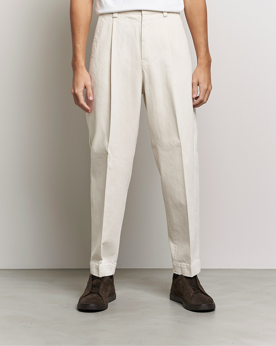Herre | Bukser | Zegna | Pleated Bull Denim Pants Off White