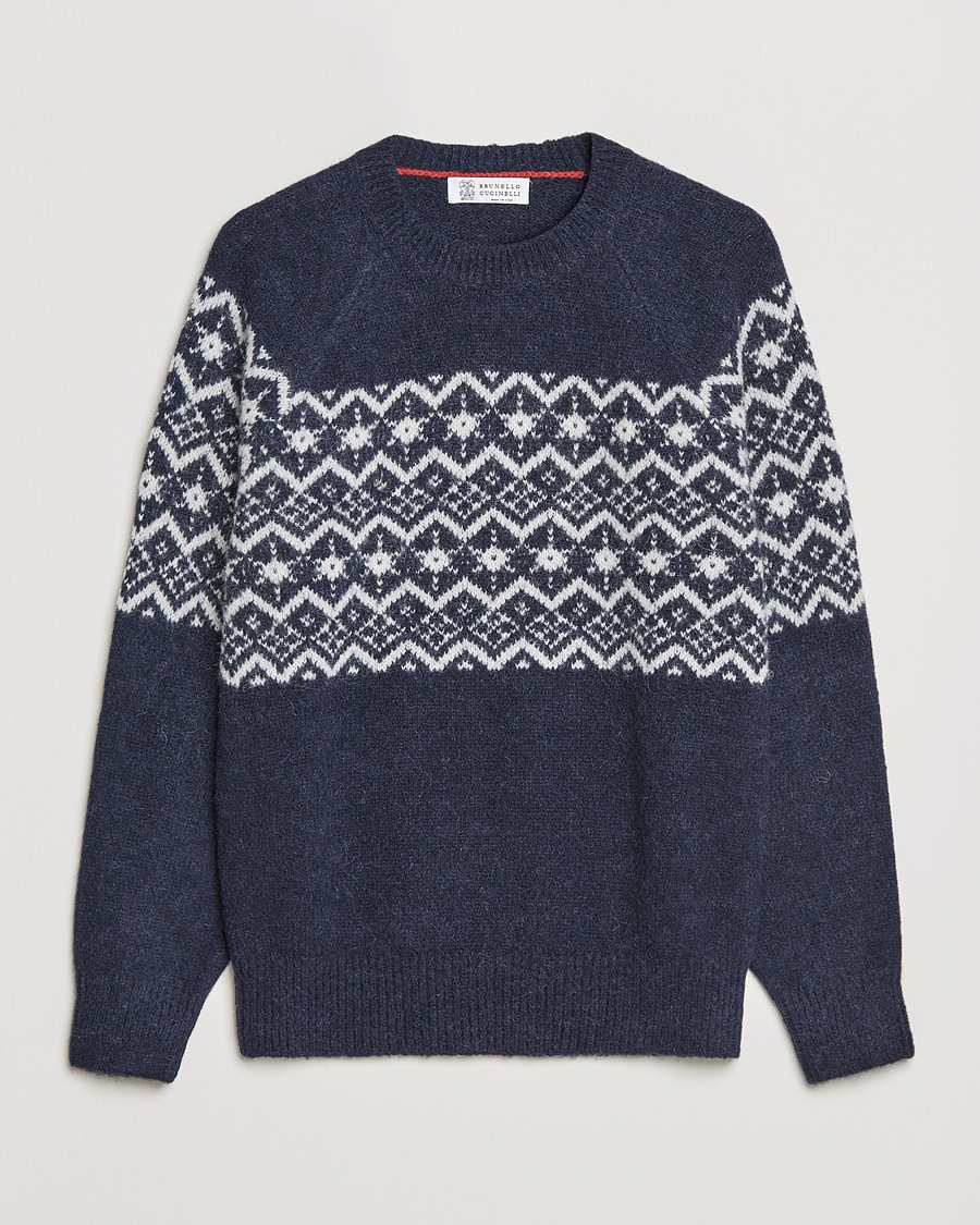 Herre | Trøjer | Brunello Cucinelli | Alpaca Jacquard Sweater Dark Blue
