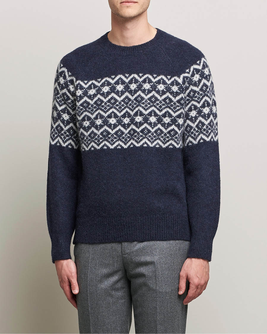 Herre | Trøjer | Brunello Cucinelli | Alpaca Jacquard Sweater Dark Blue