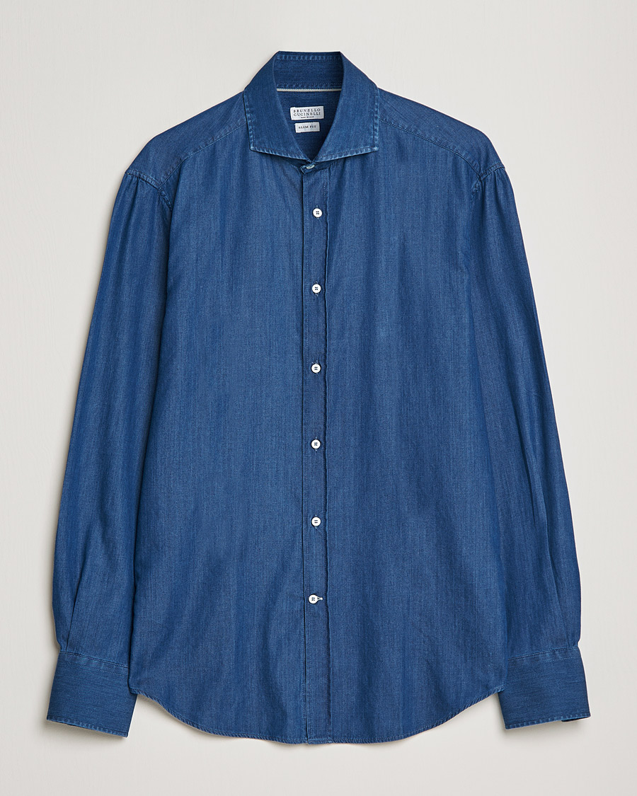 Herre | Skjorter | Brunello Cucinelli | Slim Fit Denim Shirt Dark Indigo