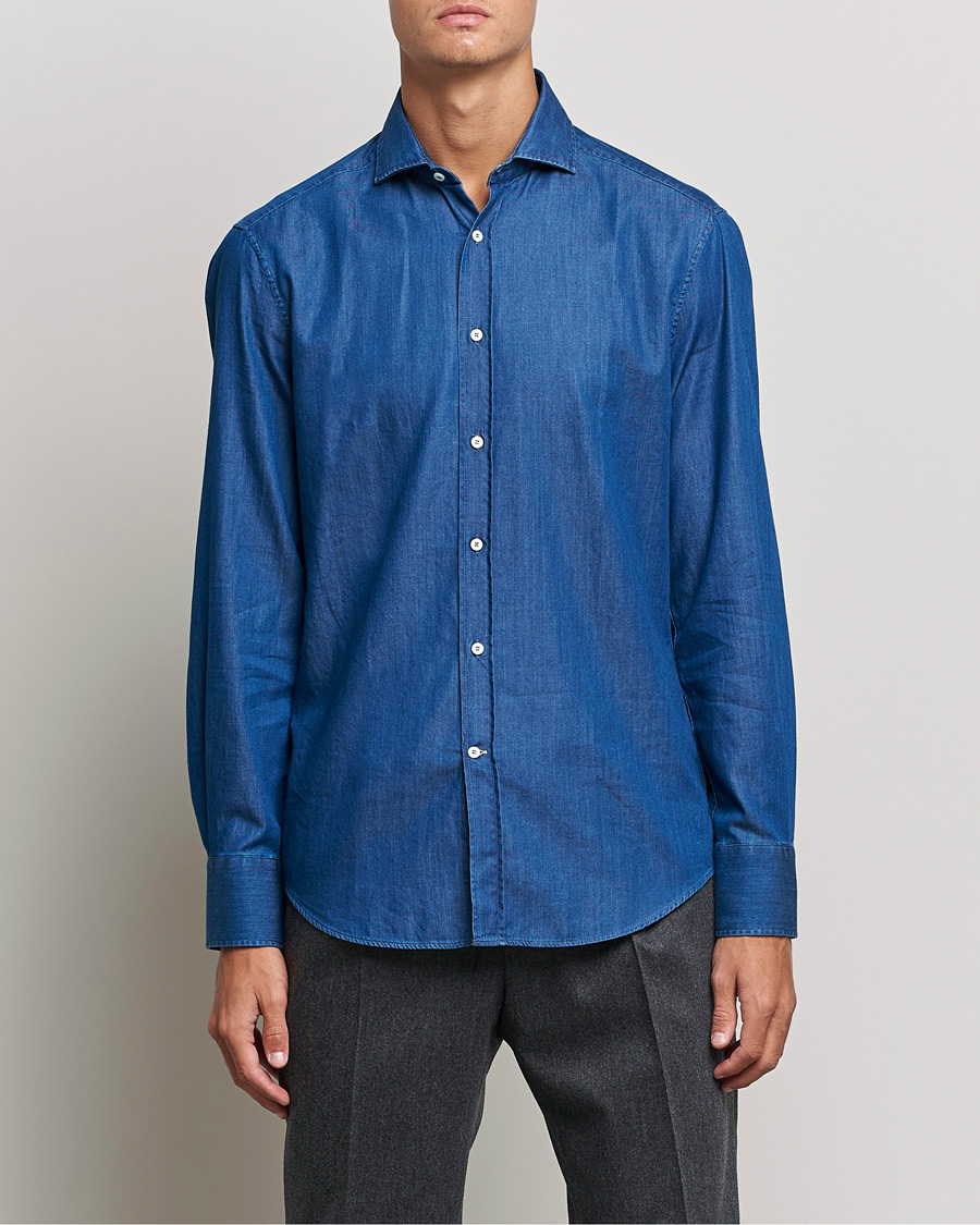 Herre | Skjorter | Brunello Cucinelli | Slim Fit Denim Shirt Dark Indigo