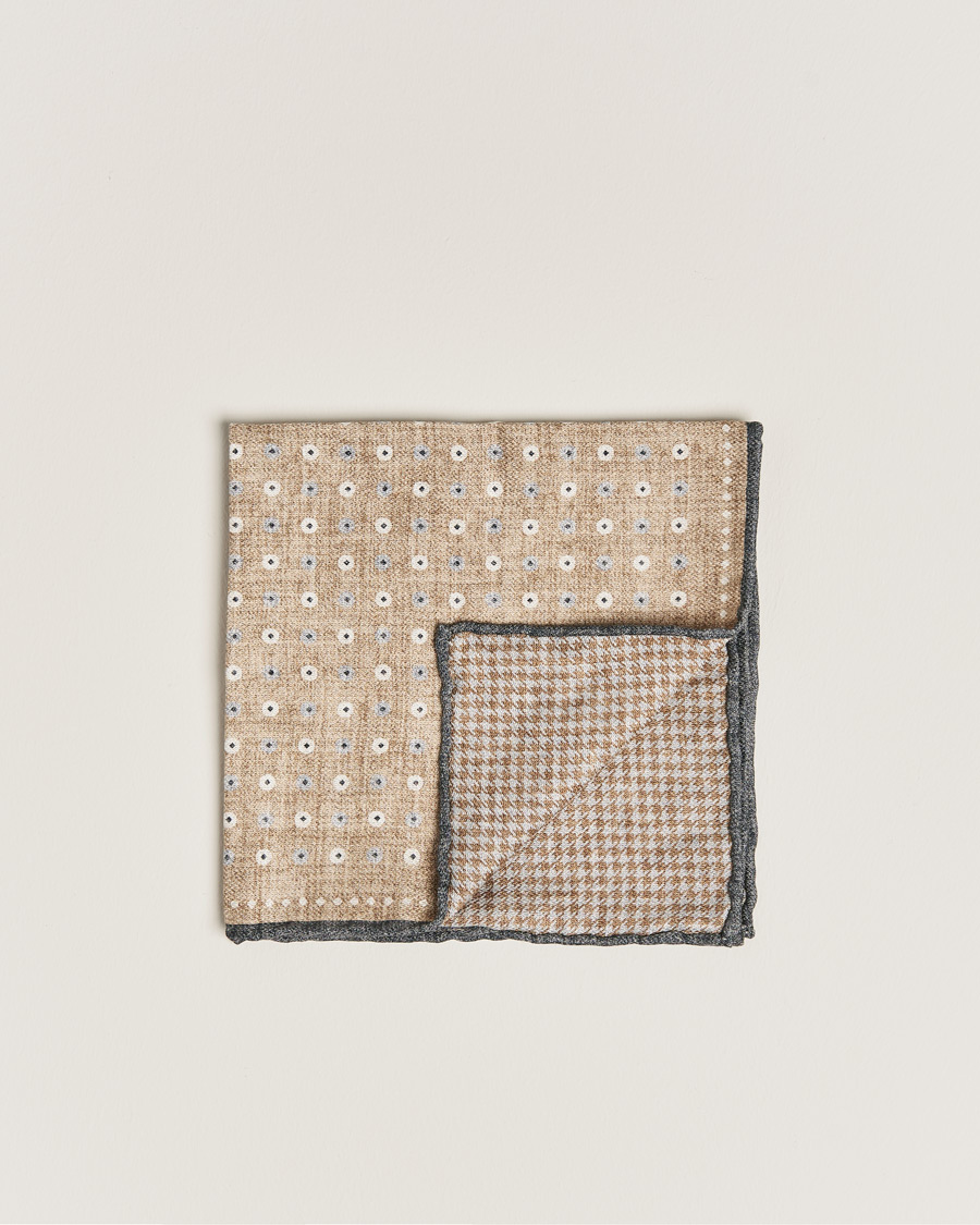 Herre | Brunello Cucinelli Micro Dot Pocket Square Beige/Blue | Brunello Cucinelli | Micro Dot Pocket Square Beige/Blue