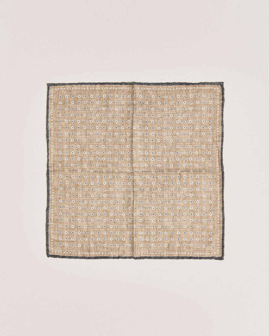Herre | Brunello Cucinelli Micro Dot Pocket Square Beige/Blue | Brunello Cucinelli | Micro Dot Pocket Square Beige/Blue