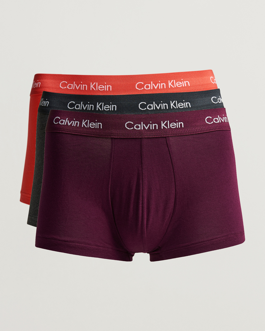 Herre | Undertøj | Calvin Klein | Cotton Stretch 3-Pack Low Rise Trunk Burgundy/Grey/Orange