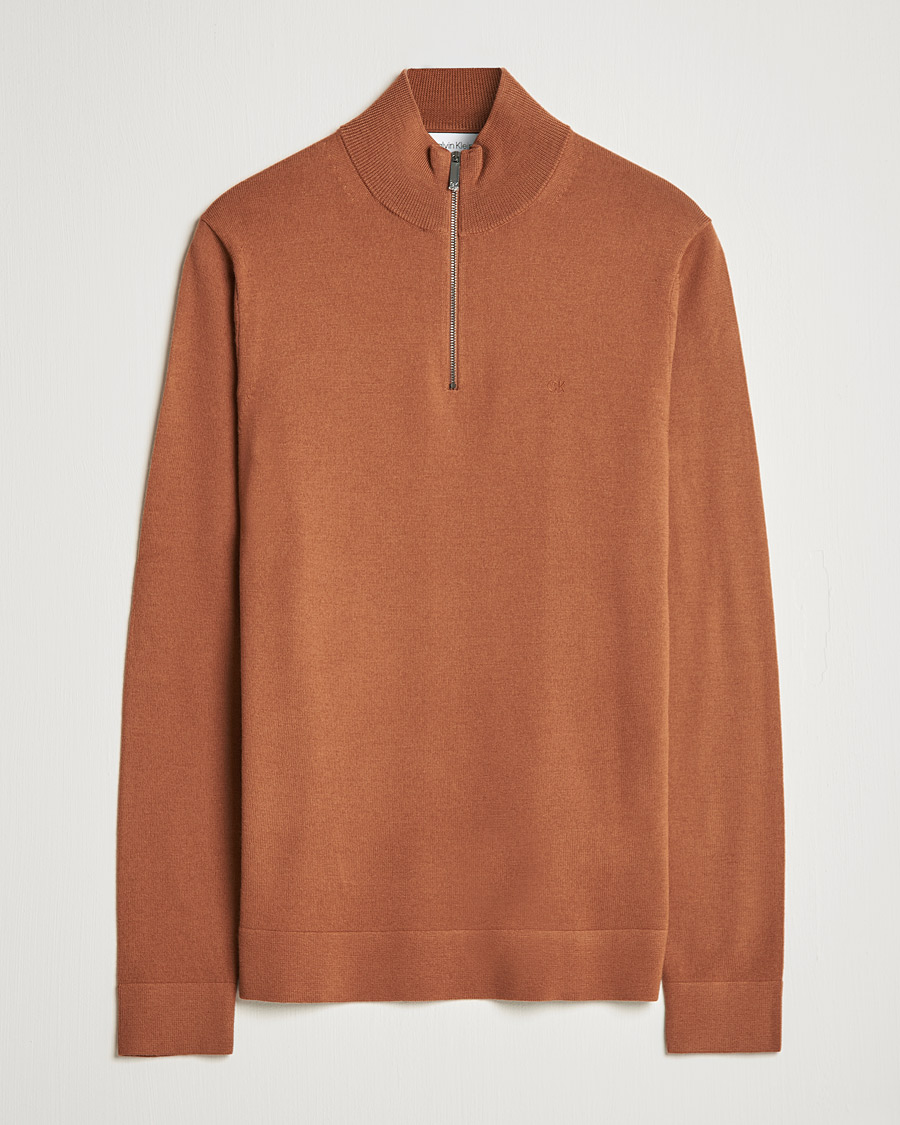 Herre | Trøjer | Calvin Klein | Superior Wool Half Zip Sweater Caramel Red
