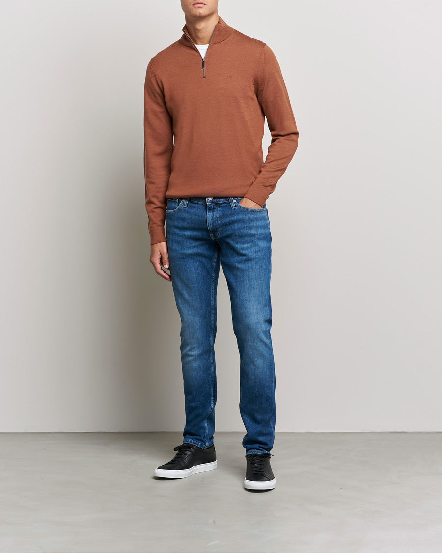 Herre | Trøjer | Calvin Klein | Superior Wool Half Zip Sweater Caramel Red