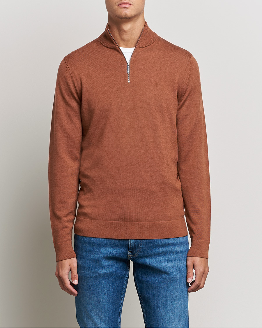 Herre | Trøjer | Calvin Klein | Superior Wool Half Zip Sweater Caramel Red