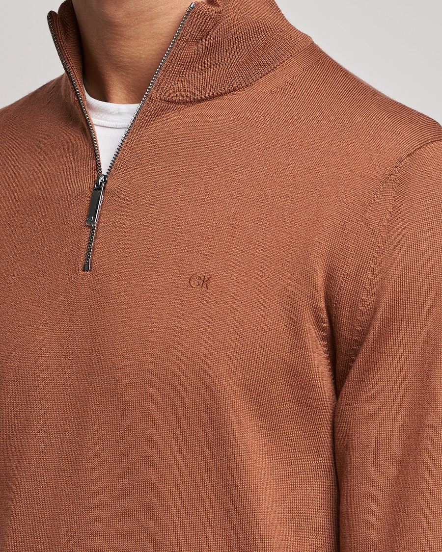 Herre | Trøjer | Calvin Klein | Superior Wool Half Zip Sweater Caramel Red