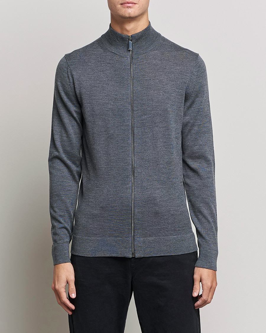 Herre | Trøjer | Calvin Klein | Superior Wool Full Zip Sweater Dark Grey Heather