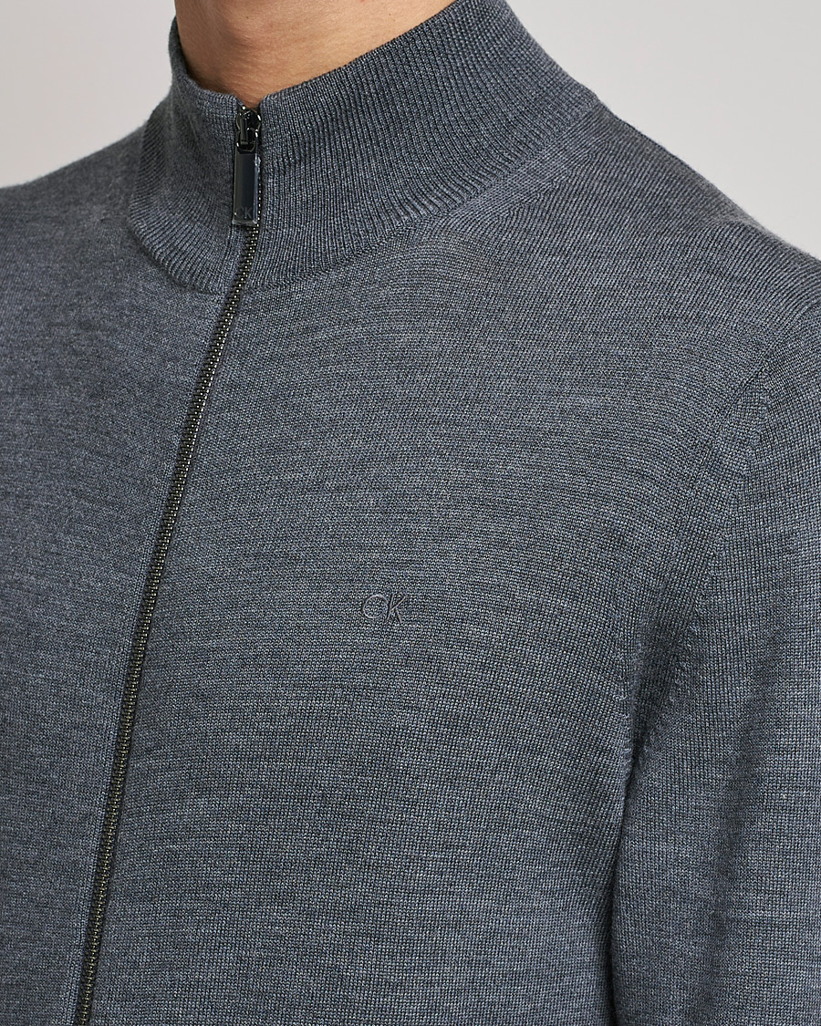 Herre | Trøjer | Calvin Klein | Superior Wool Full Zip Sweater Dark Grey Heather