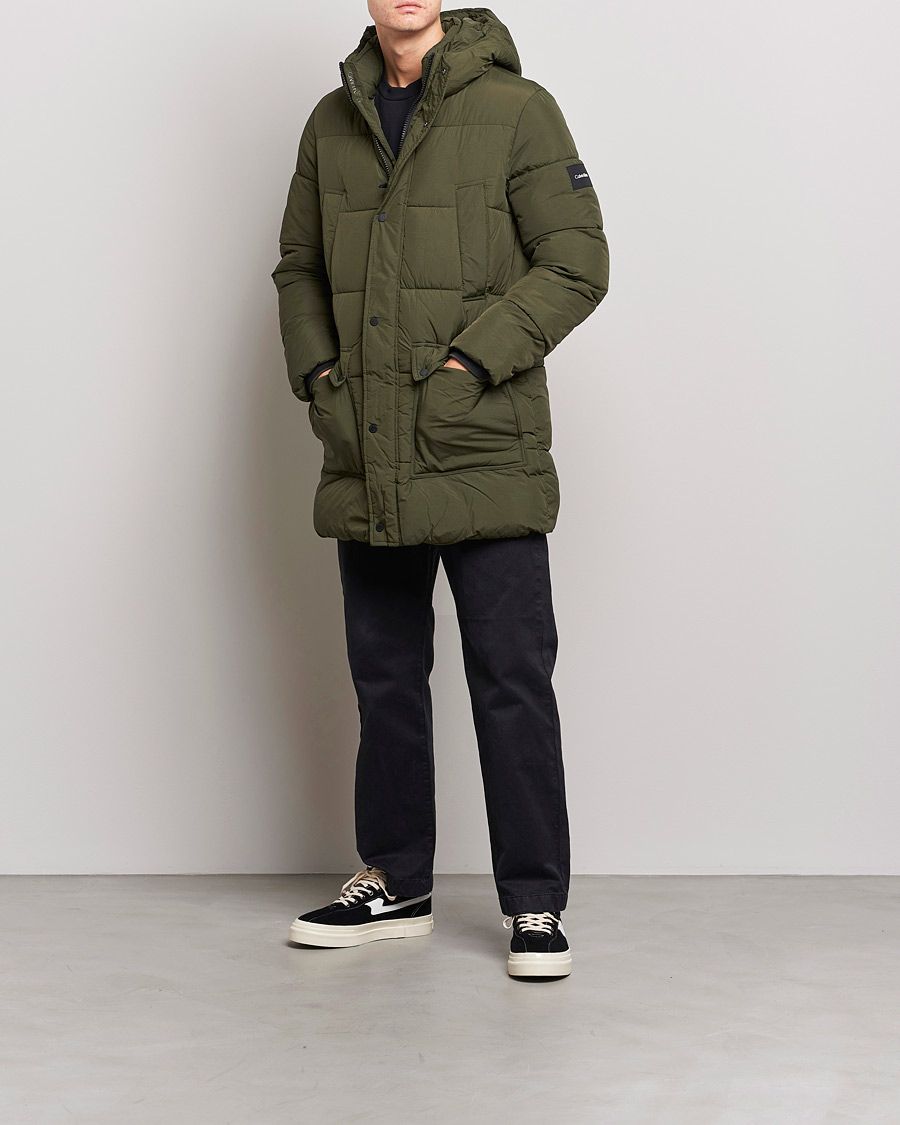 Herre | Jakker | Calvin Klein | Crinkle Nylon Long Puffer Jacker Dark Olive