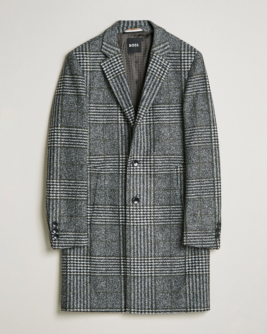 Herre | Jakker | BOSS BLACK | Hyde Wool Checked Coat Black/Grey