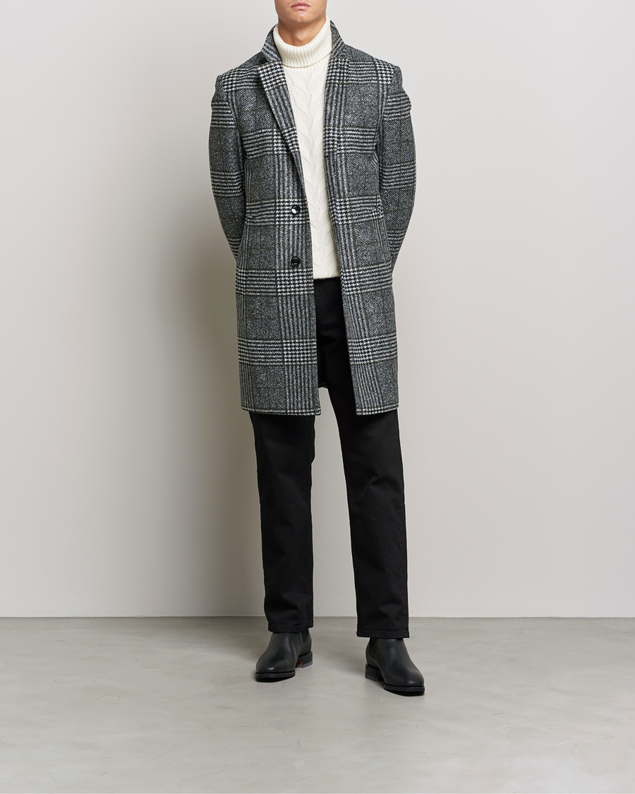 Herre | Jakker | BOSS BLACK | Hyde Wool Checked Coat Black/Grey