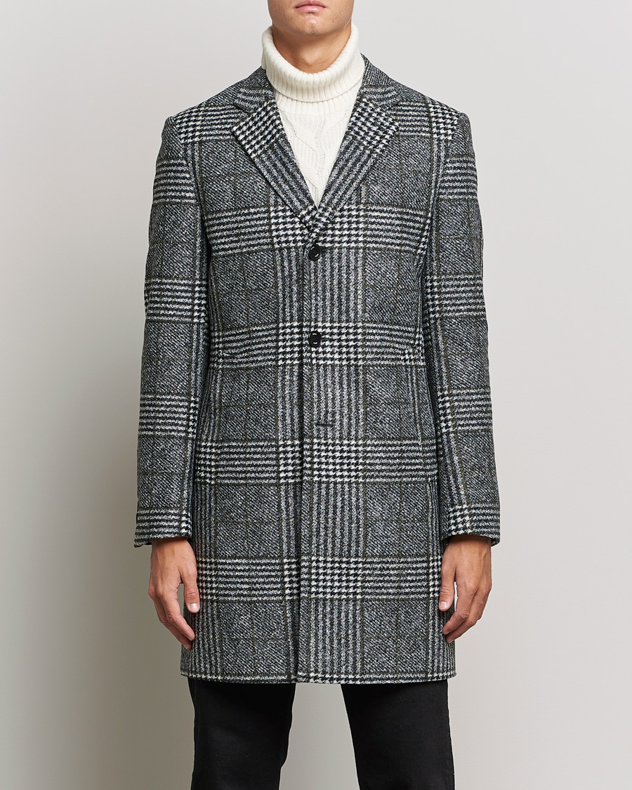 Herre | Jakker | BOSS BLACK | Hyde Wool Checked Coat Black/Grey
