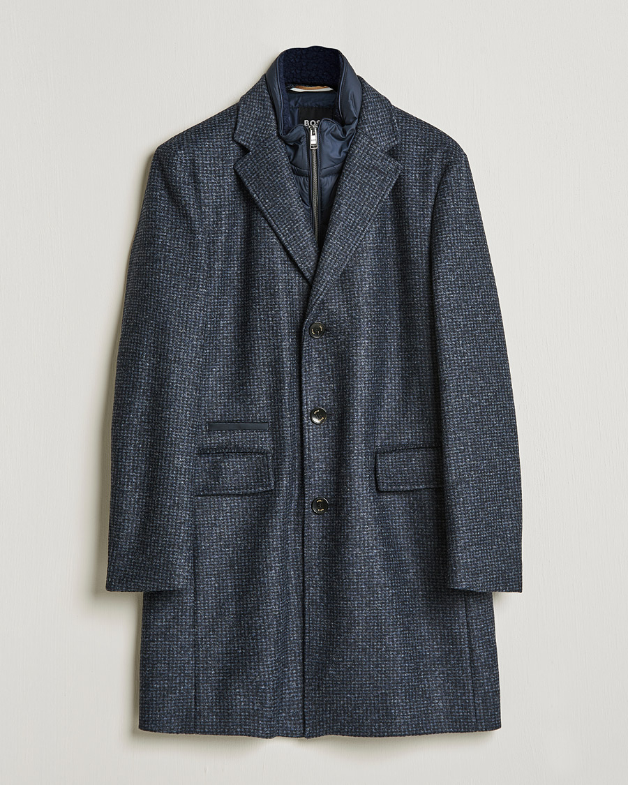 Herre |  | BOSS | Hyde Wool/Cashmere Stand Up Collar Coat Dark Blue