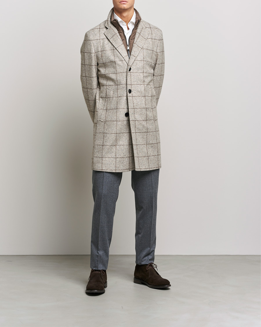 Herre | Frakker | BOSS | Hyde Wool Checked Stand Up Collar Coat Medium Beige