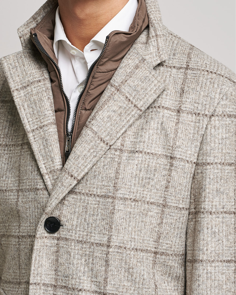 Herre | Jakker | BOSS BLACK | BOSS Hyde Wool Checked Stand Up Collar Coat Medium Beige