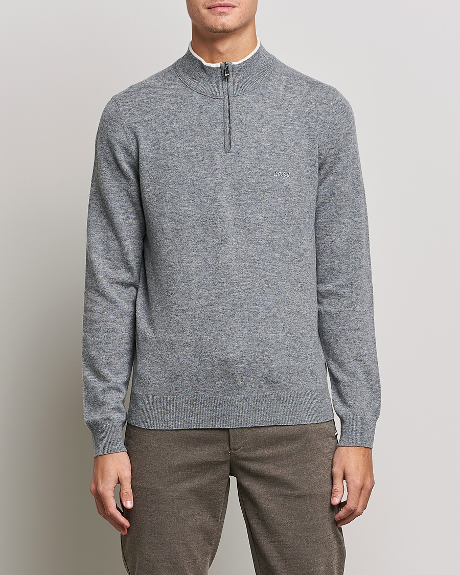 Herre | Trøjer | BOSS BLACK | Barlo Lambswool Half Zip Silver