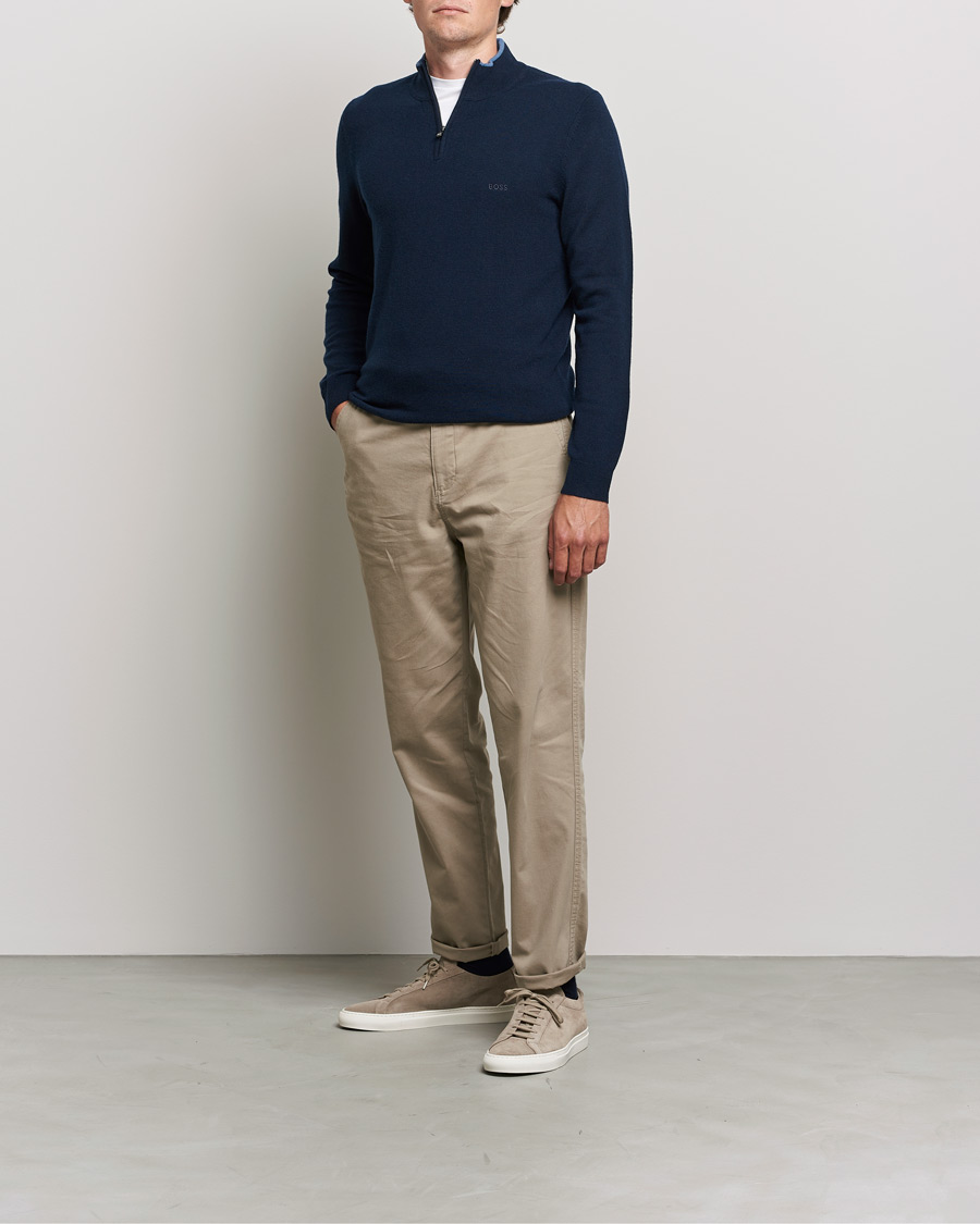 Herre | Trøjer | BOSS BLACK | Barlo Lambswool Half Zip Dark Blue