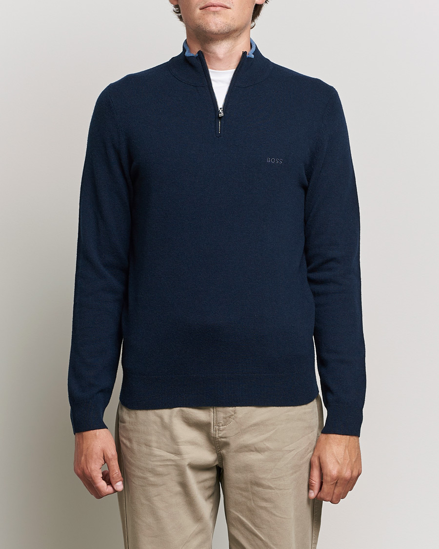 Herre | Trøjer | BOSS BLACK | Barlo Lambswool Half Zip Dark Blue