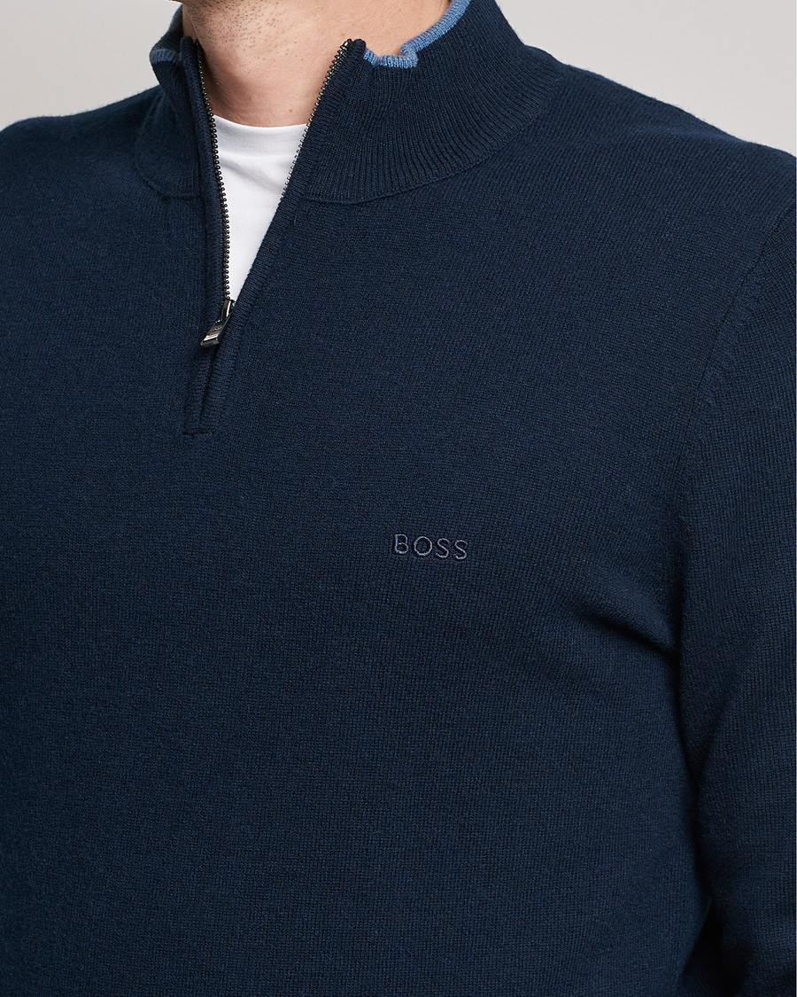 Herre | Trøjer | BOSS BLACK | Barlo Lambswool Half Zip Dark Blue
