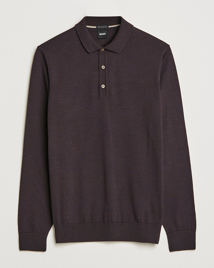 Herre | Trøjer | BOSS BLACK | Lancione Merino Knitted Polo Medium Brown
