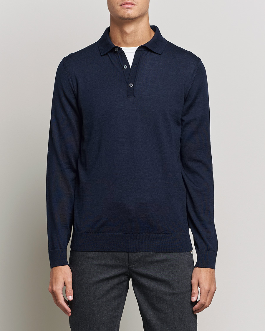 Herre | Trøjer | BOSS BLACK | Lancione Merino Knitted Polo Dark Blue