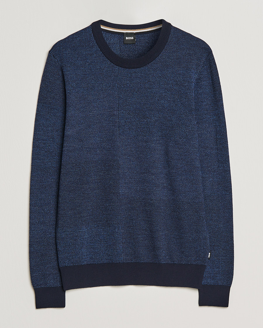 Herre | Trøjer | BOSS BLACK | Leugenio Strucktured Block Sweater Dark Blue